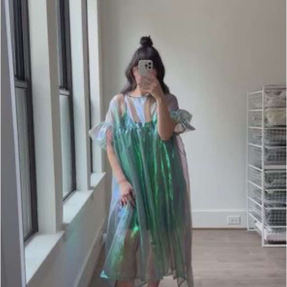 Nettle Studios Mushroom Dress in Electric Lettuce Metallic size OS+ - Picture 3 of 11